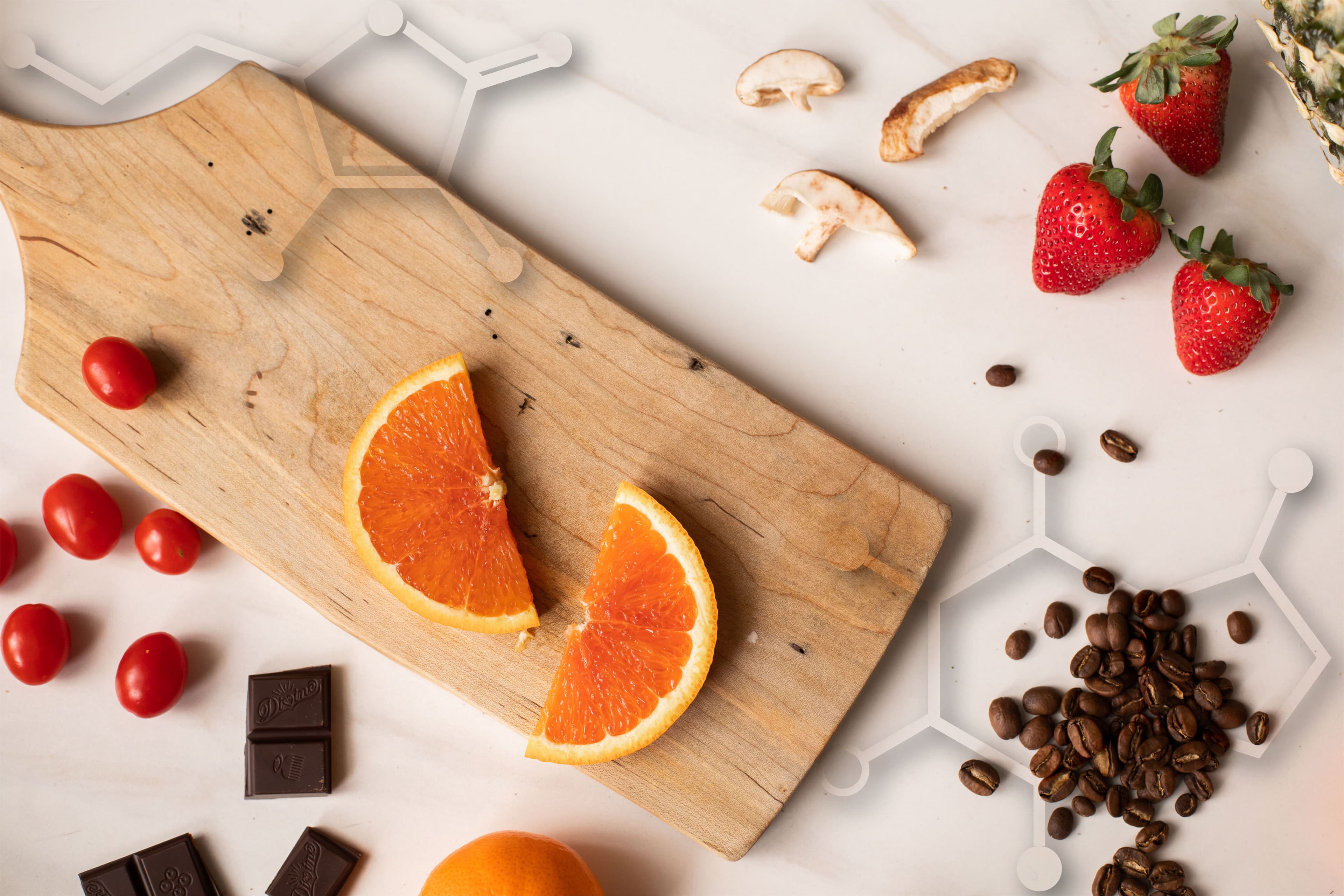 Fresh food with molecular design elements